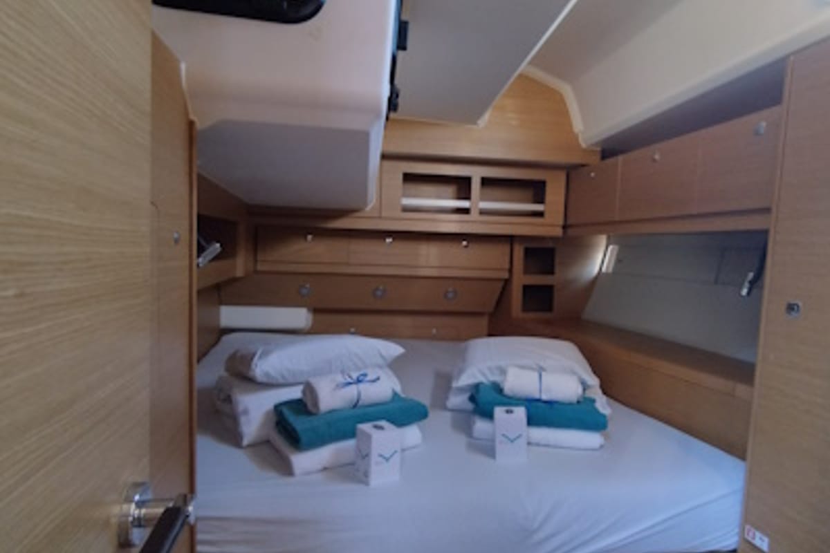 Cabin on Nakupenda, a Dufour 56 Exclusive sailboat at Olbia, Italy