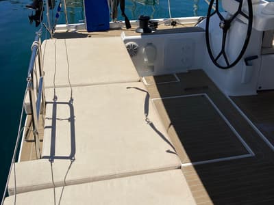 Deck of Nakupenda, a Dufour 56 Exclusive sailboat at Olbia, Italy