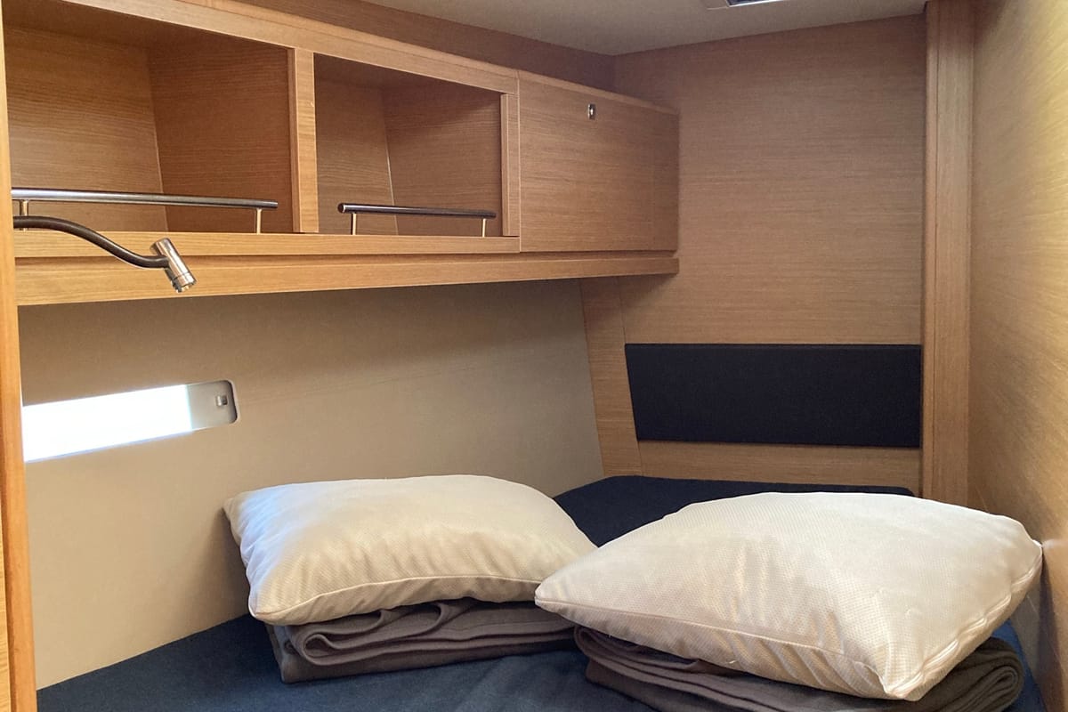 Cabin on Nakupenda, a Dufour 56 Exclusive sailboat at Olbia, Italy