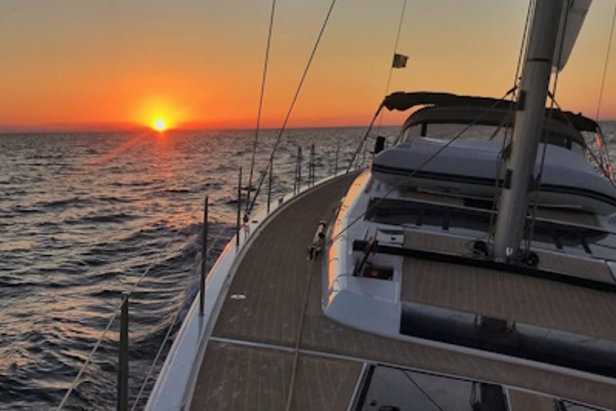 Exterior view of Nakupenda, a Dufour 56 Exclusive sailboat at Olbia, Italy