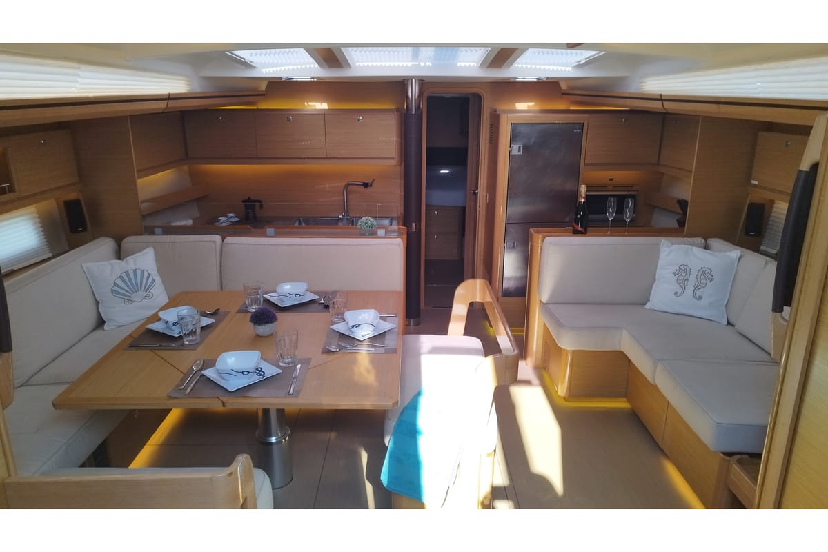 Salon of Nakupenda, a Dufour 56 Exclusive sailboat at Olbia, Italy