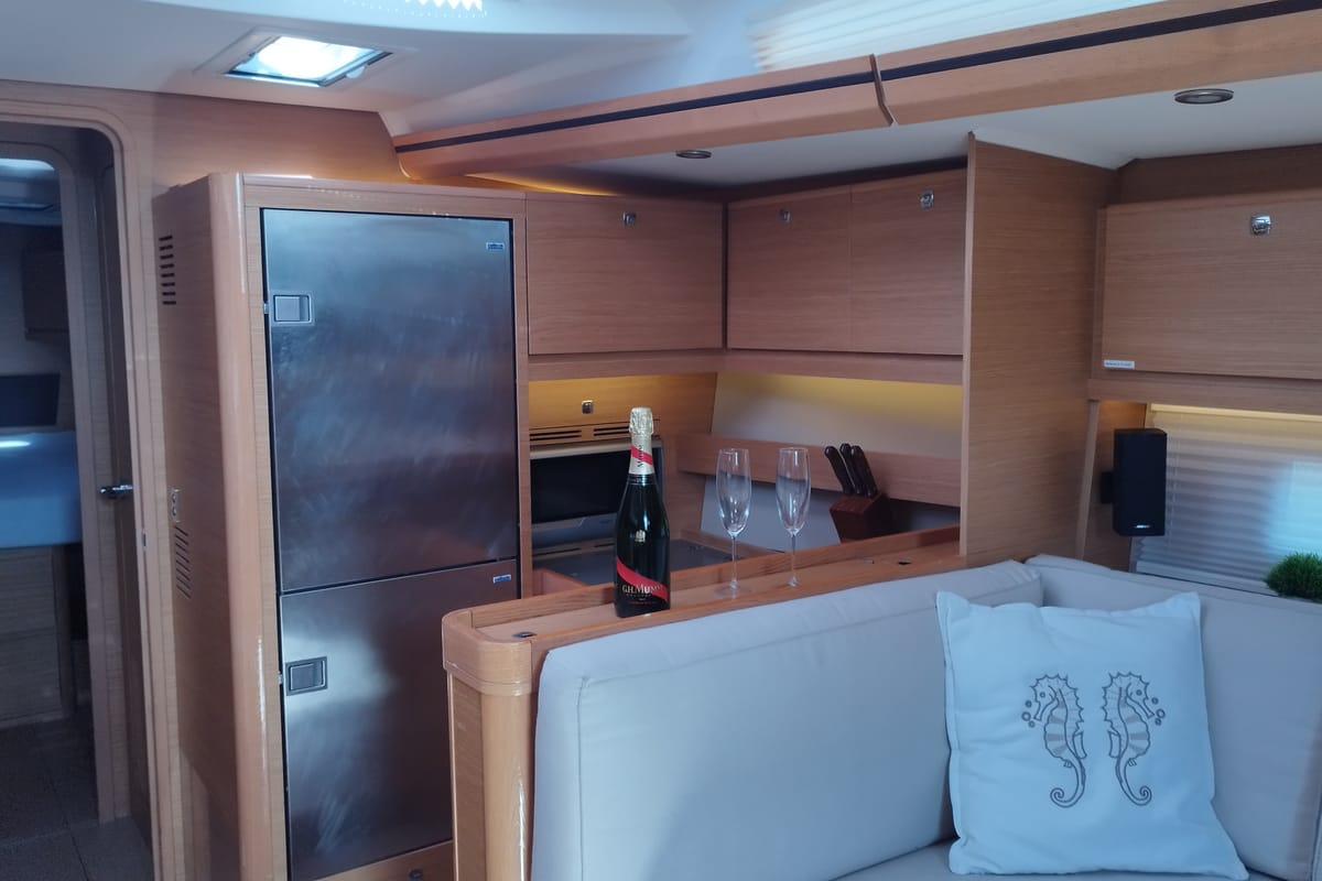 Salon of Nakupenda, a Dufour 56 Exclusive sailboat at Olbia, Italy