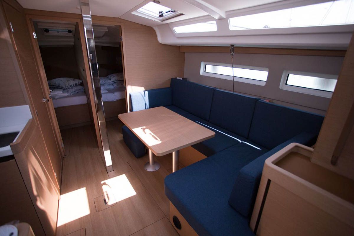 Galley of Elle of Sweden, a Jeanneau Sun Odyssey 440 sailboat at Seget Donji, Croatia