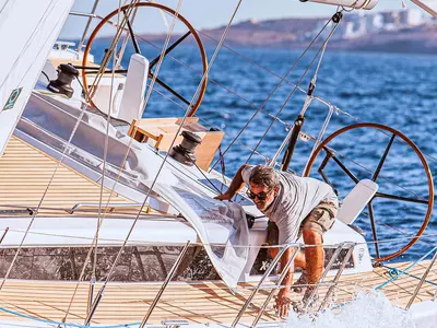Deck of Sophia, a X-Yachts X4⁶ sailboat at Lavreotiki Municipal Unit, Greece