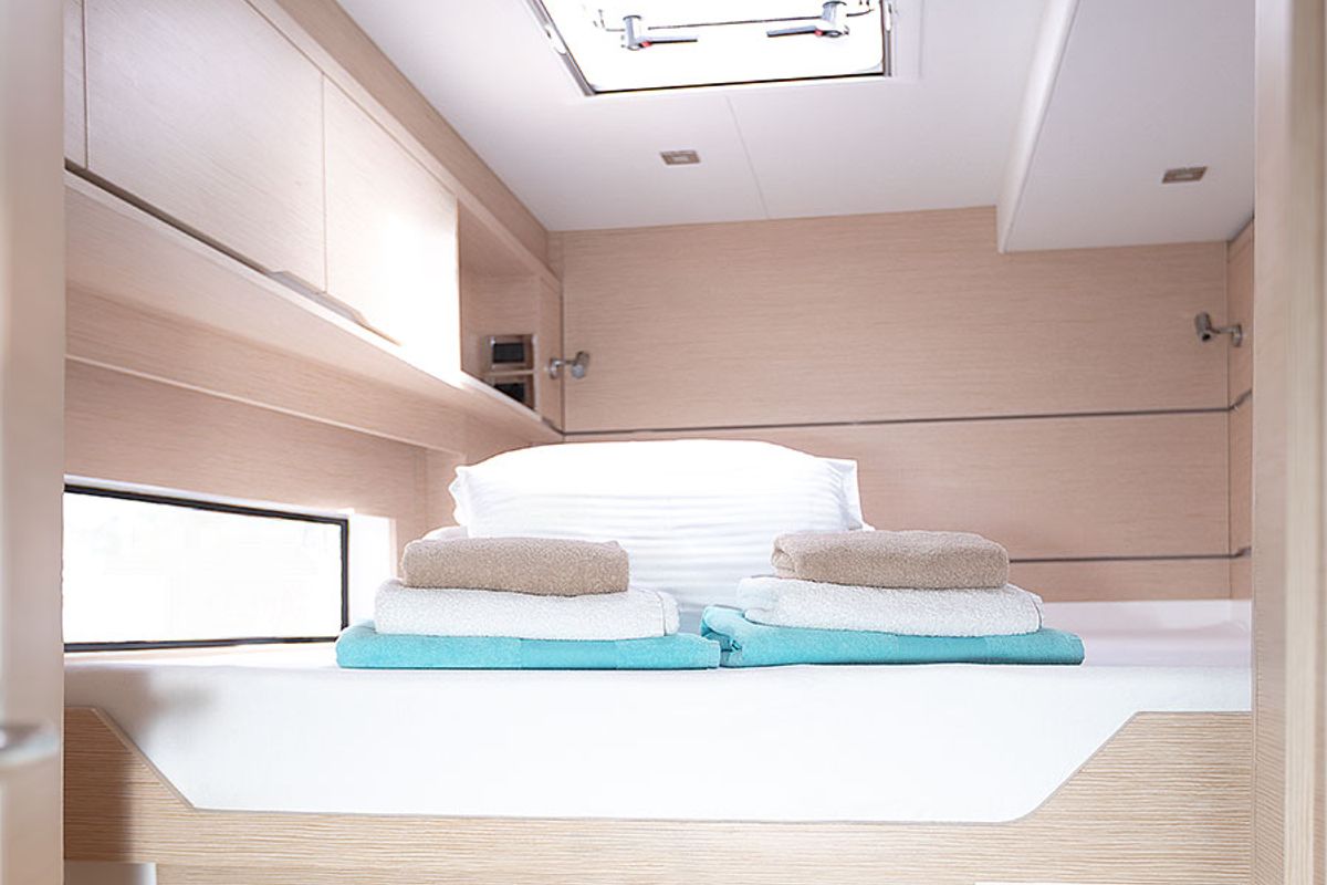 Cabin on Kajsa Kavat, a Cervetti 44 catamaran at Primošten, Croatia