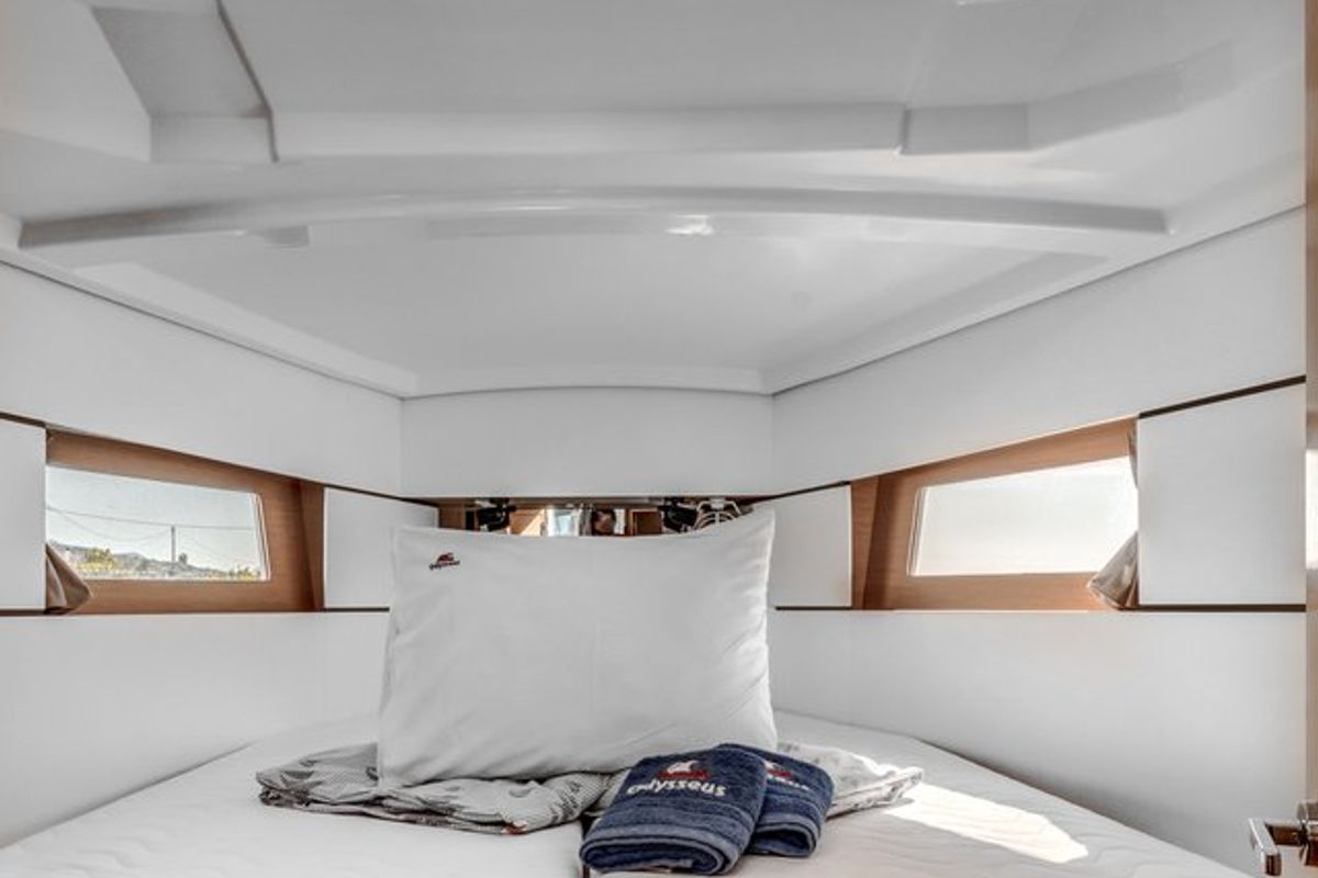 Cabin on Harmonia, a Beneteau Oceanis 38.1 sailboat at Kontokali, Greece