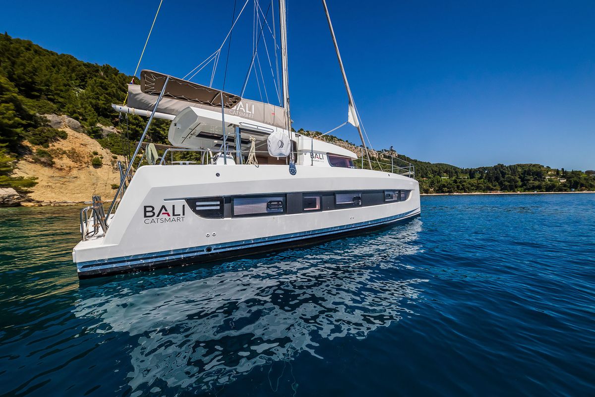 Exterior view of Aventurier, a Bali Catsmart catamaran at Grad Biograd na Moru, Croatia
