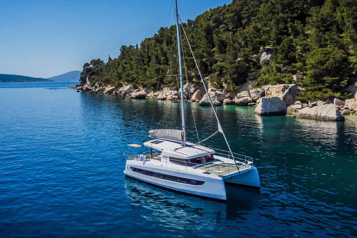Exterior view of Aventurier, a Bali Catsmart catamaran at Grad Biograd na Moru, Croatia