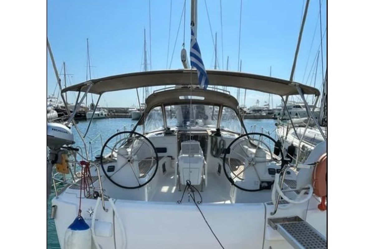 Cockpit of AF-SO469, a Jeanneau Sun Odyssey 469 sailboat at Athens, Greece