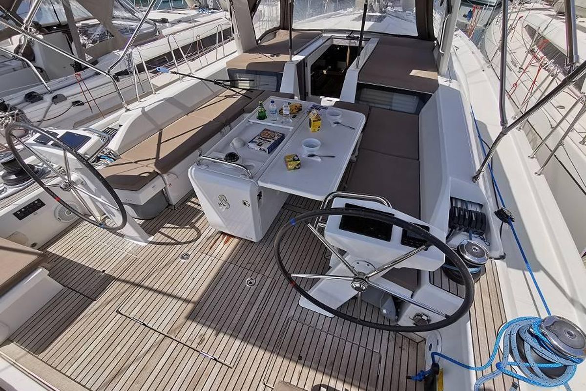 Deck of Alexandros, a Beneteau Oceanis 51.1 sailboat at Municipal Unit of Lefkada, Greece
