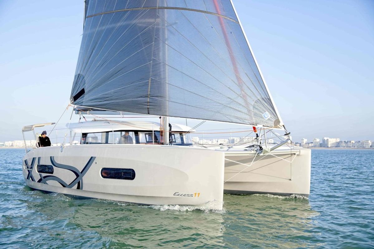 Exterior view of Carmelina, a Excess 11 catamaran at Fethiye, Turkey
