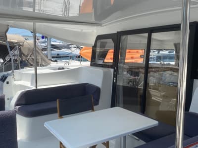 Deck of Carmelina, a Excess 11 catamaran at Fethiye, Turkey