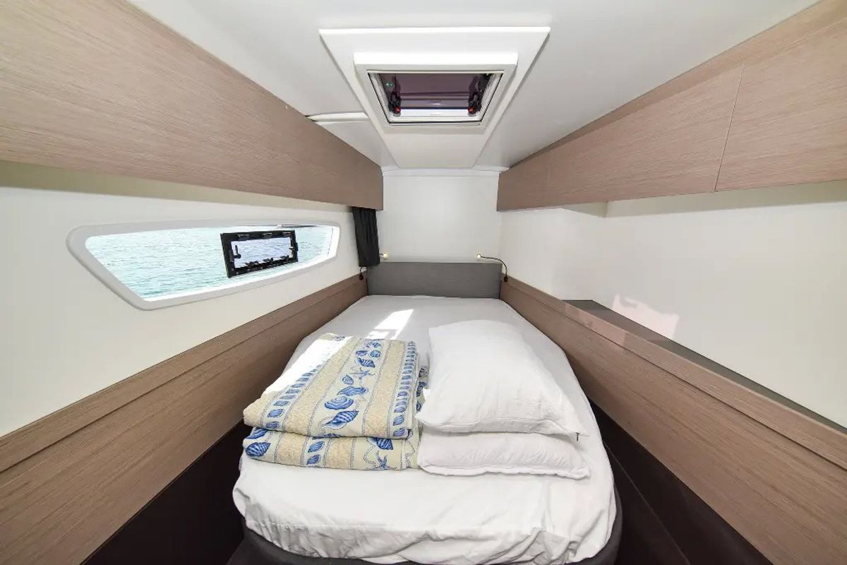 Cabin on Le Bart, a Fountaine Pajot Astréa 42 catamaran at Radovići, Montenegro