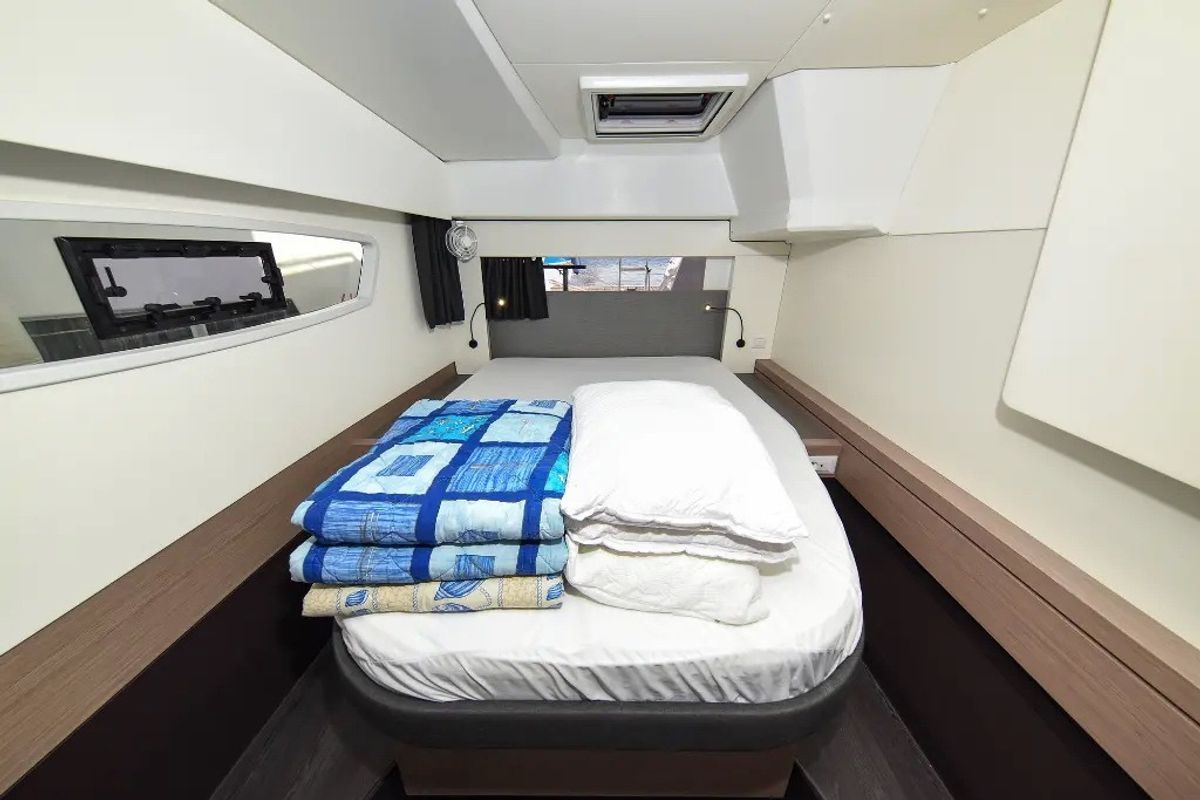 Cabin on Le Bart, a Fountaine Pajot Astréa 42 catamaran at Radovići, Montenegro