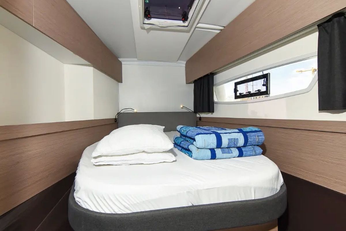 Cabin on Le Bart, a Fountaine Pajot Astréa 42 catamaran at Radovići, Montenegro