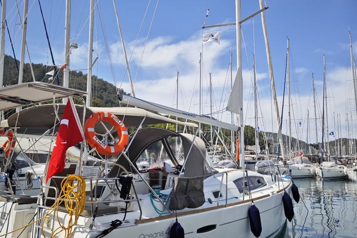 Exterior view of Violet, a Beneteau Oceanis 40 sailboat at Fethiye, Turkey