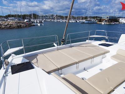 Deck of Jane, a Bali 4.1 catamaran at Hyères, France