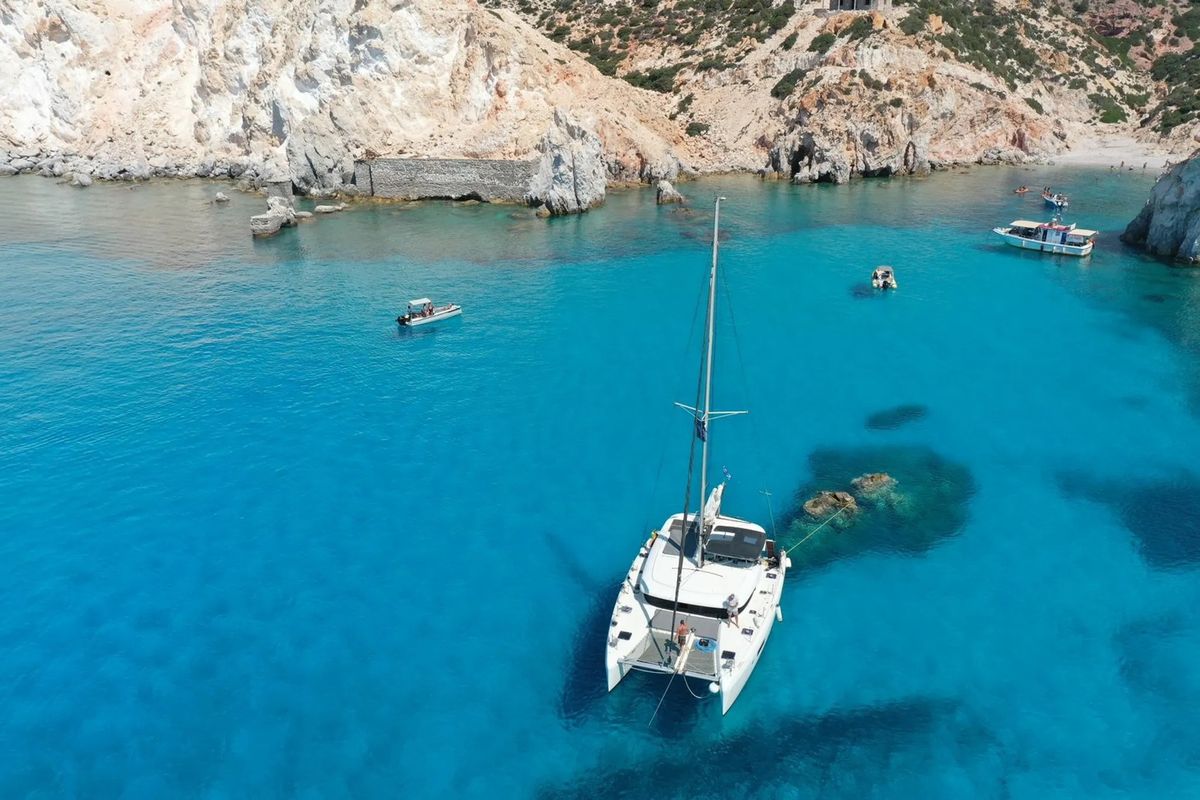Exterior view of Melina, a Lagoon 42 catamaran at Pallini Municipal Unit, Greece