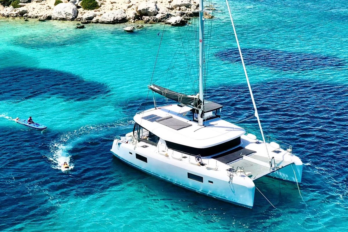 Exterior view of Melina, a Lagoon 42 catamaran at Pallini Municipal Unit, Greece