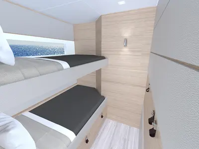 Cabin on Le Villi, a Aventura Catamarans Aventura 45 catamaran at Sant Antoni de Portmany, Spain