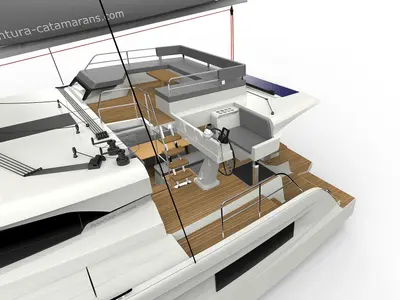 Cockpit of Le Villi, a Aventura Catamarans Aventura 45 catamaran at Sant Antoni de Portmany, Spain