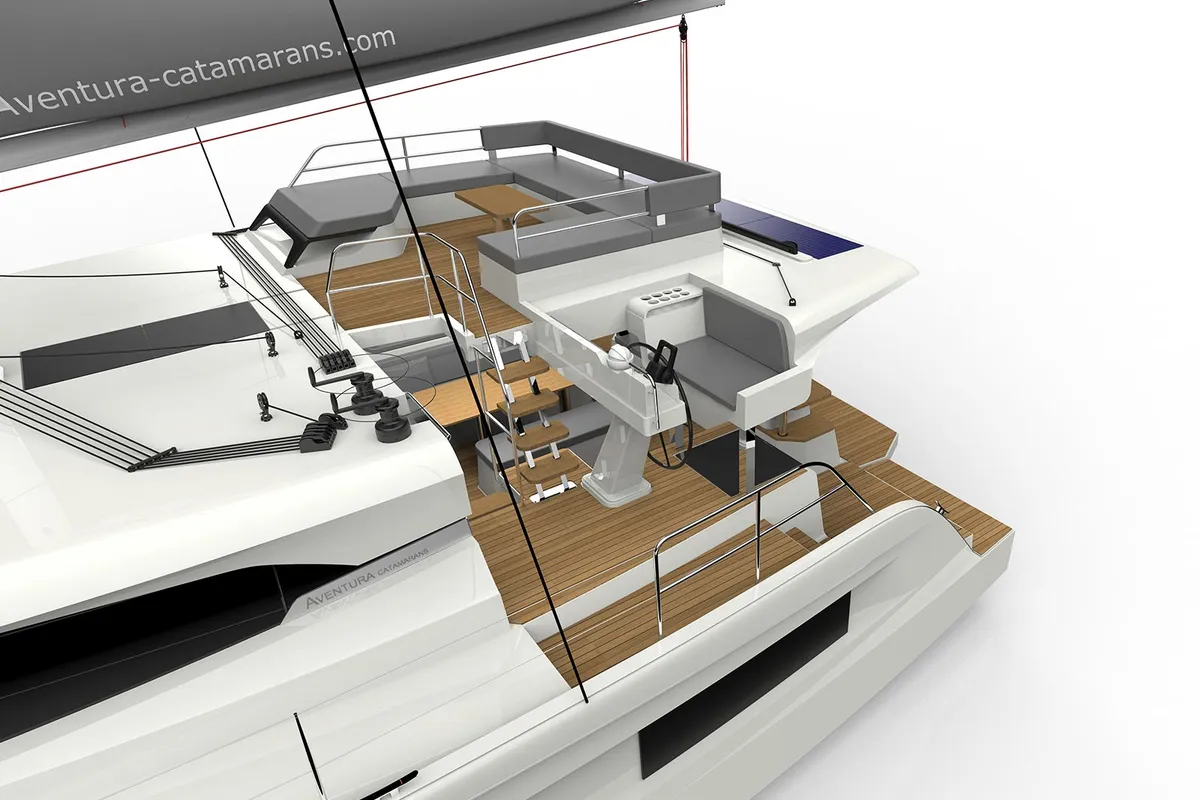 Cockpit of Le Villi, a Aventura Catamarans Aventura 45 catamaran at Sant Antoni de Portmany, Spain