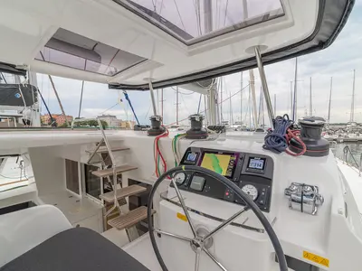 Cockpit of Michelangelo, a Lagoon 450 S catamaran at Zadar, Croatia