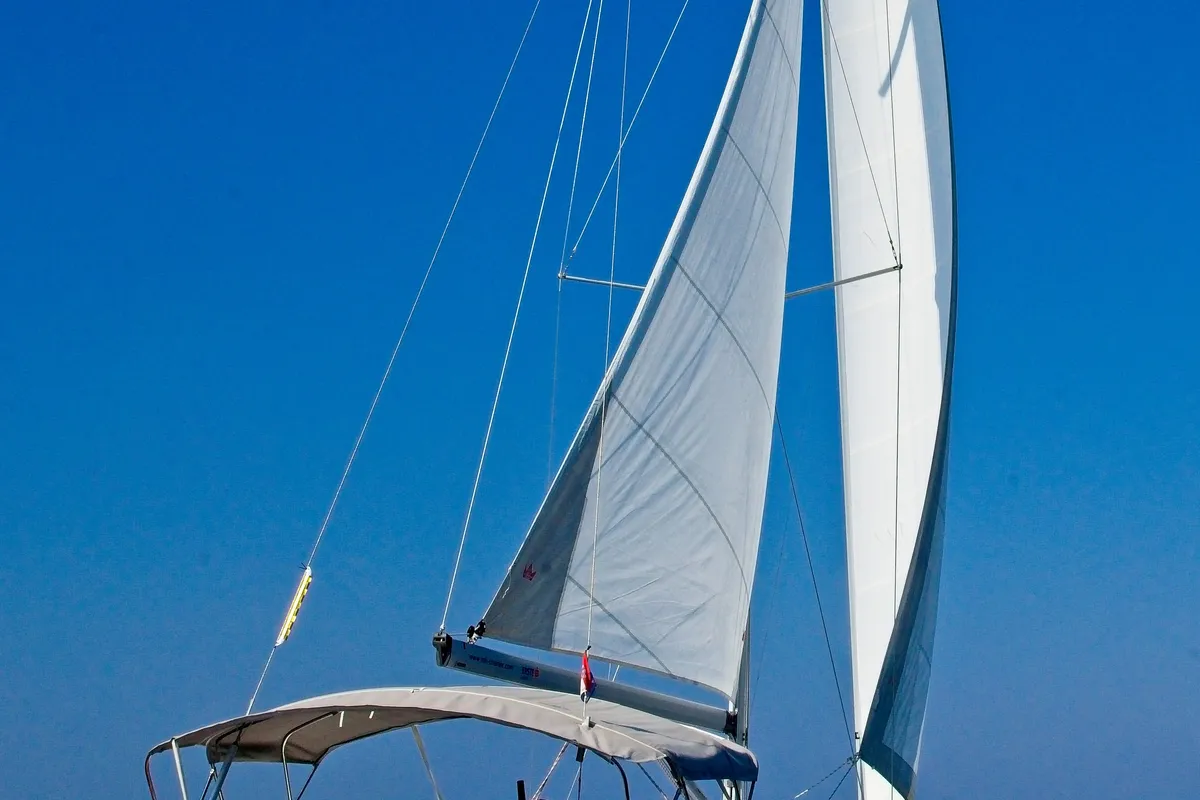 Exterior view of MH 69, a Bavaria Cruiser 41 sailboat at Murter, Croatia