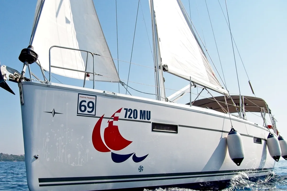 Exterior view of MH 69, a Bavaria Cruiser 41 sailboat at Murter, Croatia