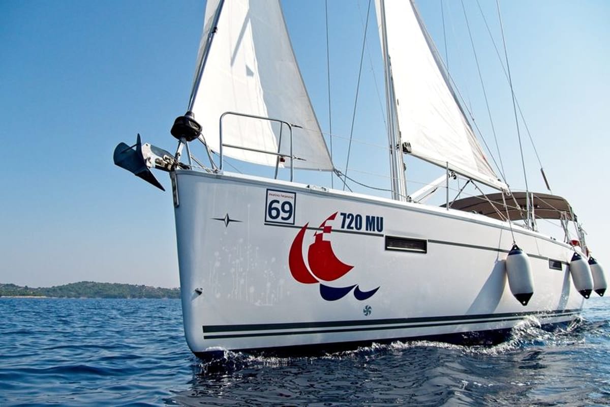 Exterior view of MH 69, a Bavaria Cruiser 41 sailboat at Murter, Croatia