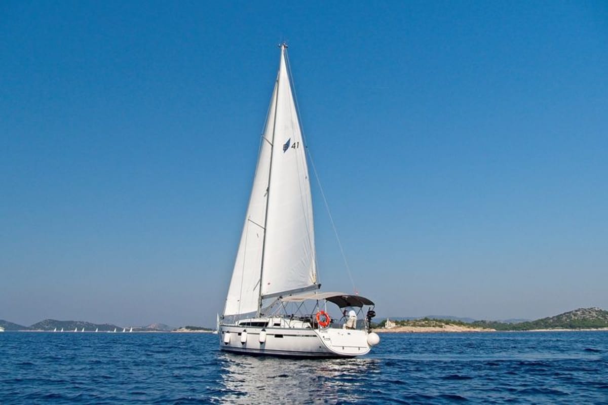 Exterior view of MH 69, a Bavaria Cruiser 41 sailboat at Murter, Croatia