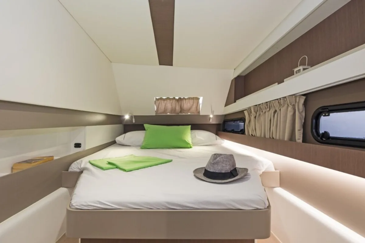 Cabin on Golden Waters, a Bali 4.1 catamaran at Port of Avdira, Greece