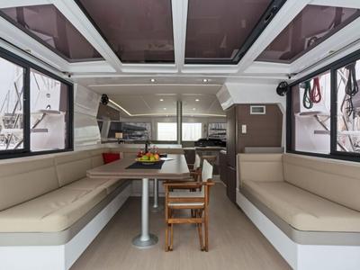 Salon of Golden Waters, a Bali 4.1 catamaran at Port of Avdira, Greece