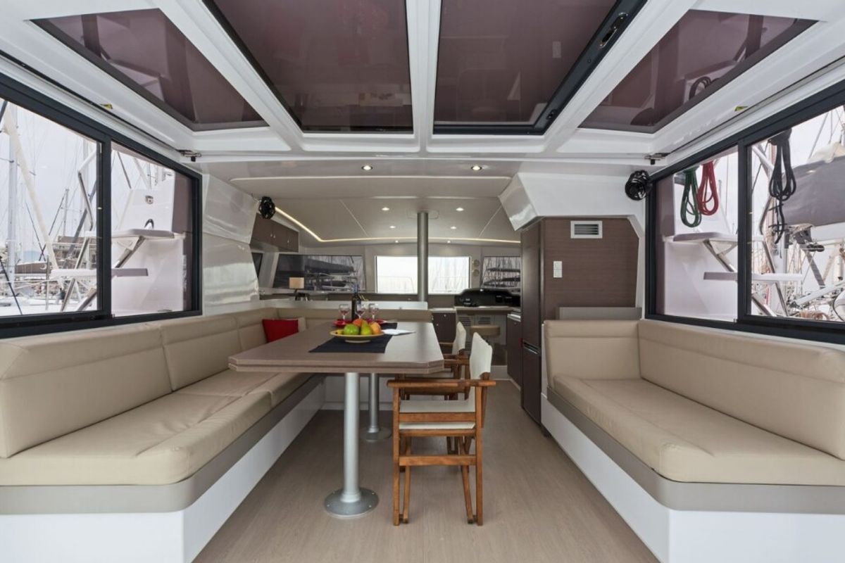 Salon of Golden Waters, a Bali 4.1 catamaran at Port of Avdira, Greece