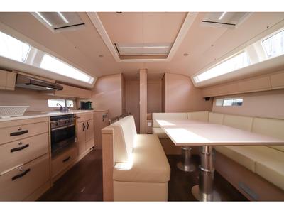 Salon of Eleutheria, a Jeanneau 54 sailboat at Olbia, Italy