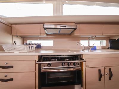 Galley of Eleutheria, a Jeanneau 54 sailboat at Olbia, Italy