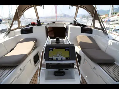 Cockpit of Sicc, a Jeanneau Sun Odyssey 419 sailboat at Grad Kaštela, Croatia