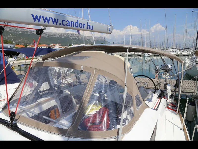 Cockpit of Sicc, a Jeanneau Sun Odyssey 419 sailboat at Grad Kaštela, Croatia