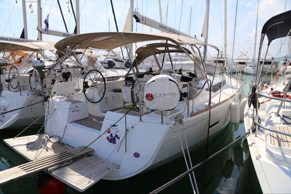 Exterior view of Sicc, a Jeanneau Sun Odyssey 419 sailboat at Grad Kaštela, Croatia