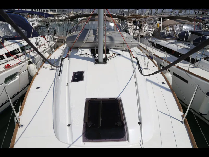 Deck of Sicc, a Jeanneau Sun Odyssey 419 sailboat at Grad Kaštela, Croatia