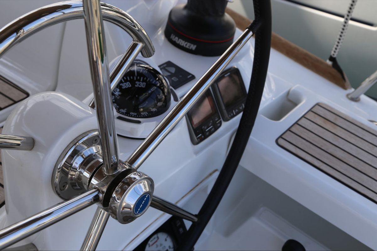Cockpit of Sicc, a Jeanneau Sun Odyssey 419 sailboat at Grad Kaštela, Croatia