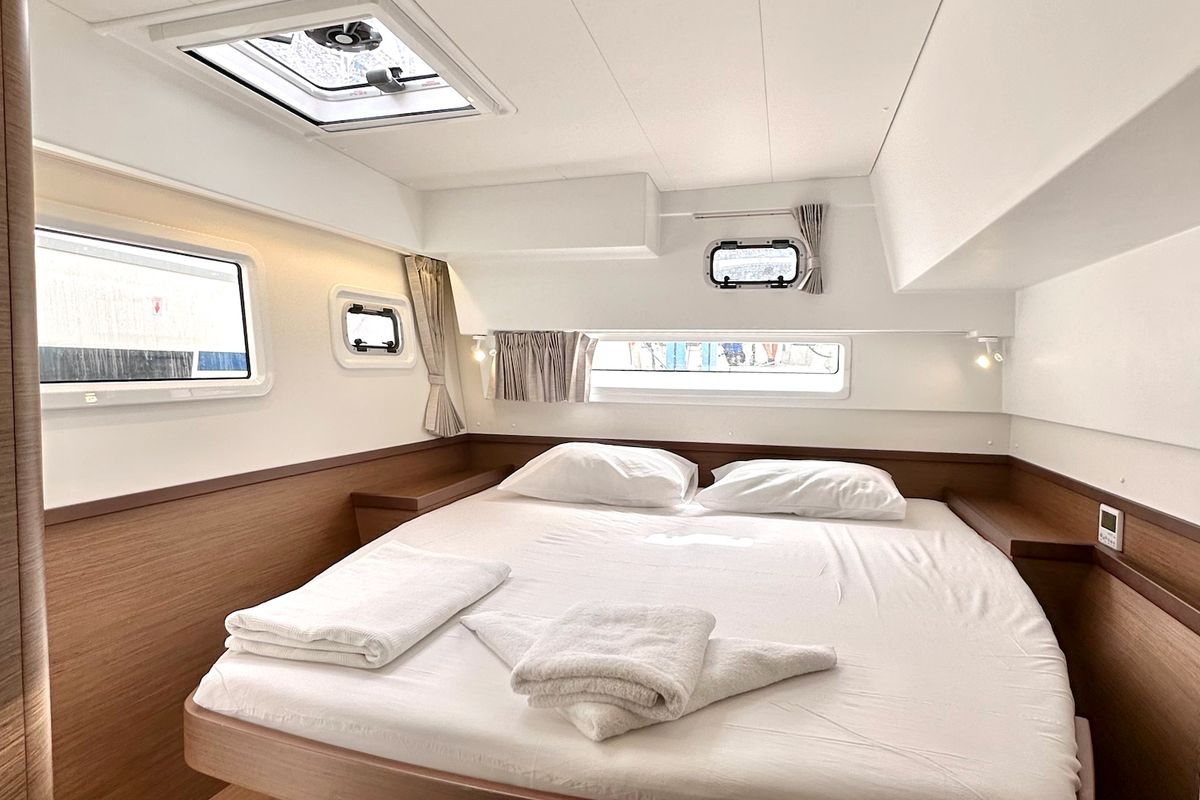 Cabin on Sail Arcturus, a Lagoon 42 catamaran at Fethiye, Turkey