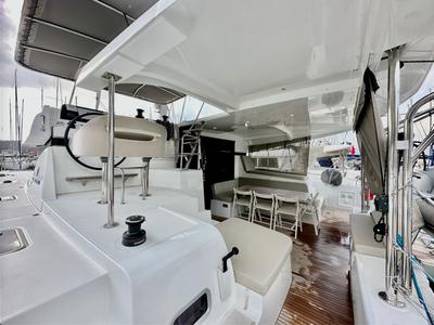 Deck of Sail Arcturus, a Lagoon 42 catamaran at Fethiye, Turkey