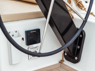 Cockpit of Rosa, a Dufour 390 Grand Large sailboat at Olbia, Italy