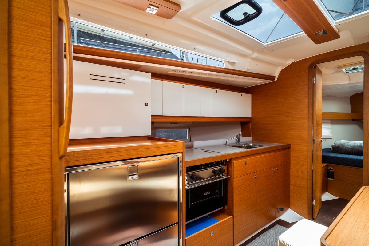 Galley of Rosa, a Dufour 390 Grand Large sailboat at Olbia, Italy