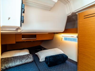 Cabin on Rosa, a Dufour 390 Grand Large sailboat at Olbia, Italy