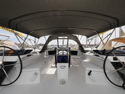Cockpit of Wild Rose, a Dufour 41 sailboat at Primošten, Croatia