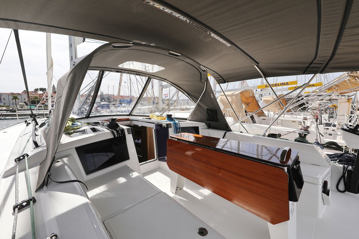 Cockpit of Wild Rose, a Dufour 41 sailboat at Primošten, Croatia