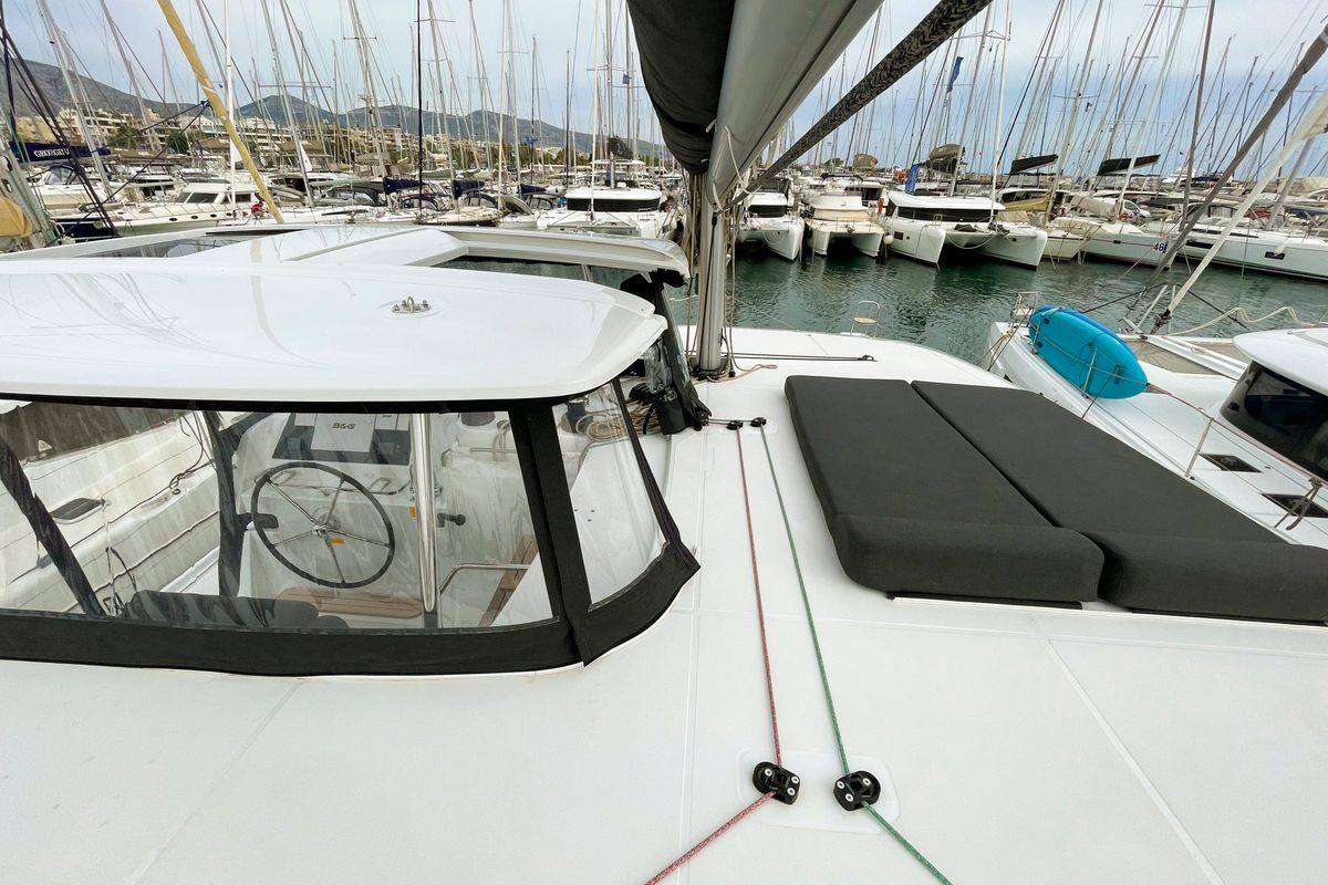 Deck of Nami, a Lagoon 42 catamaran at Athens, Greece
