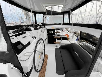 Cockpit of Nami, a Lagoon 42 catamaran at Athens, Greece